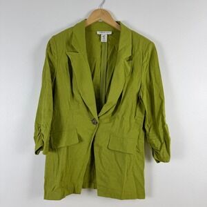 CAROLE WREN Womens Lime Green Linen Blend‎ Blazer Jacket M Preppy Classic